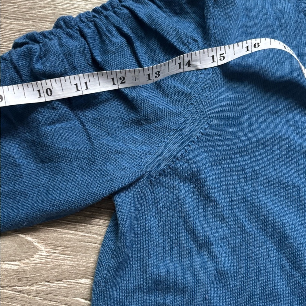 Veronica Beard Kase Wool Cropped Blue Ruched Sleeve Sweater, Size: Small - Picture 8 of 8